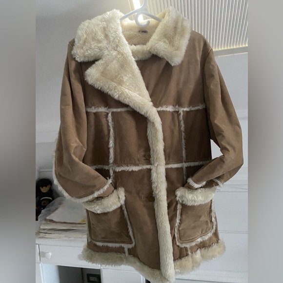 Steve Madden Tan/Beige Suede Leather w/Faux Fur Full Length Coat - Picture 9 of 10